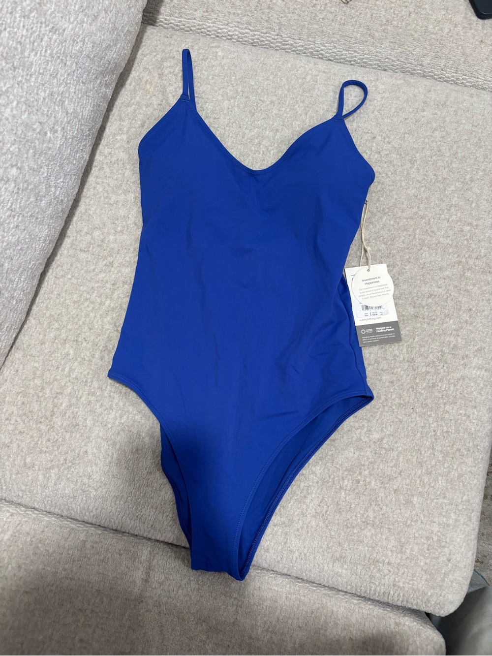 Vuori Cobalt Blue One-Piece Swimsuit - V-Neck, Thin Straps